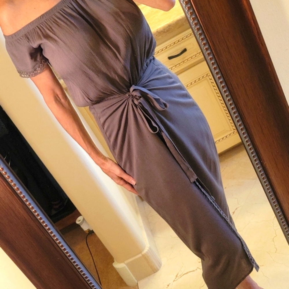 Cute & Stylish Solemnity off-shoulder midi dress with built-in shorts, S - Picture 5 of 16